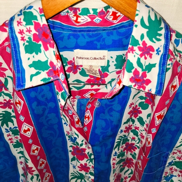 VTG Summit Place Plaid Western Floral Blue Pink Print Button Up Shirt Small - Picture 4 of 4